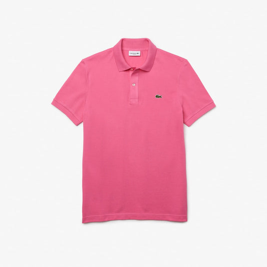 LACOSTE SHORT SLEEVED RIBBED COLLAR PINK POLO