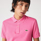 LACOSTE SHORT SLEEVED RIBBED COLLAR PINK POLO